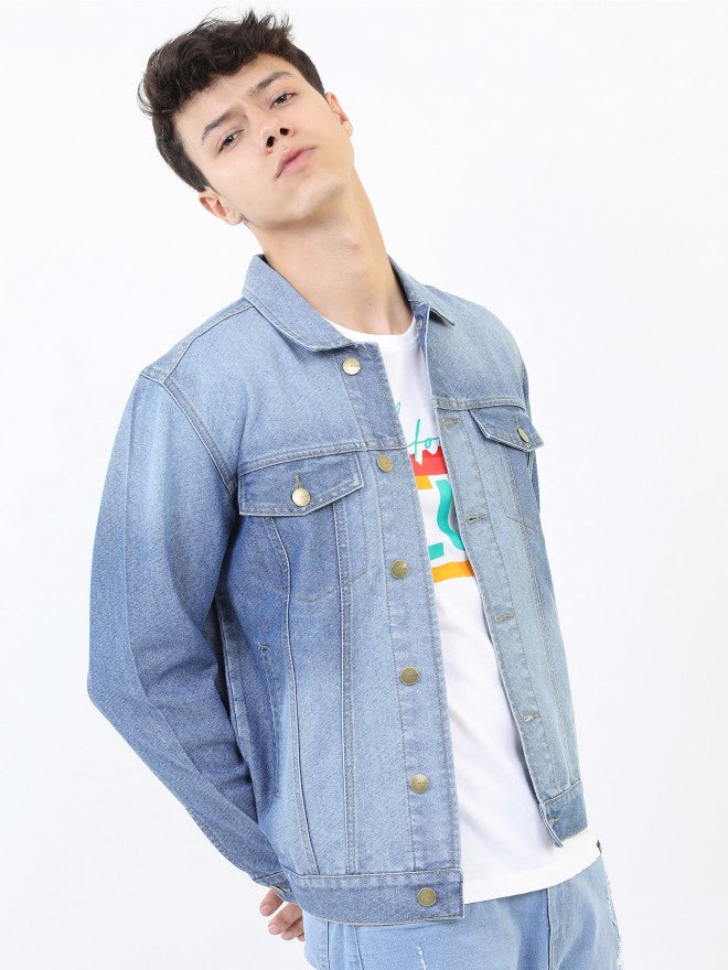 Ketch Men Blue Denim Jacket - Blue - Image 6