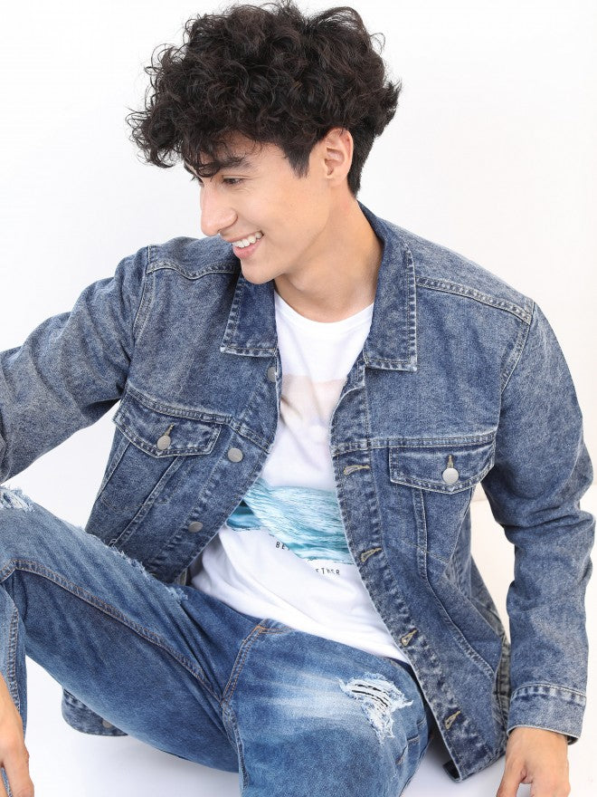 Ketch Men Blue Solid Denim Jacket - Blue - Image 1