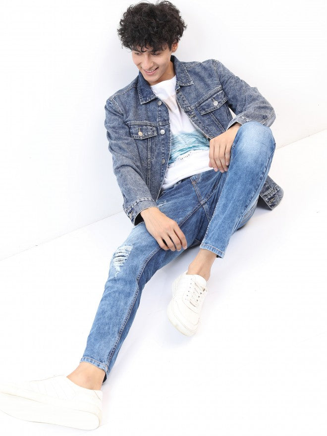 Ketch Men Blue Solid Denim Jacket - Blue - Image 2