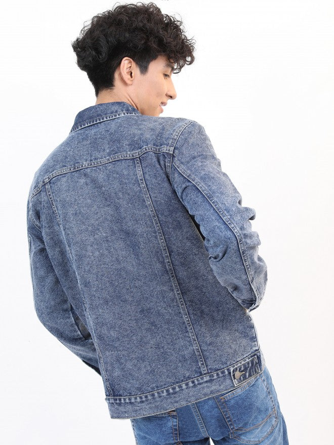 Ketch Men Blue Solid Denim Jacket - Blue - Image 3