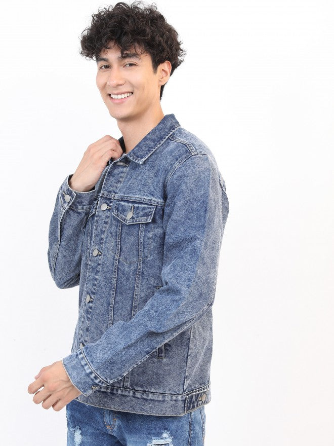 Ketch Men Blue Solid Denim Jacket - Blue - Image 4