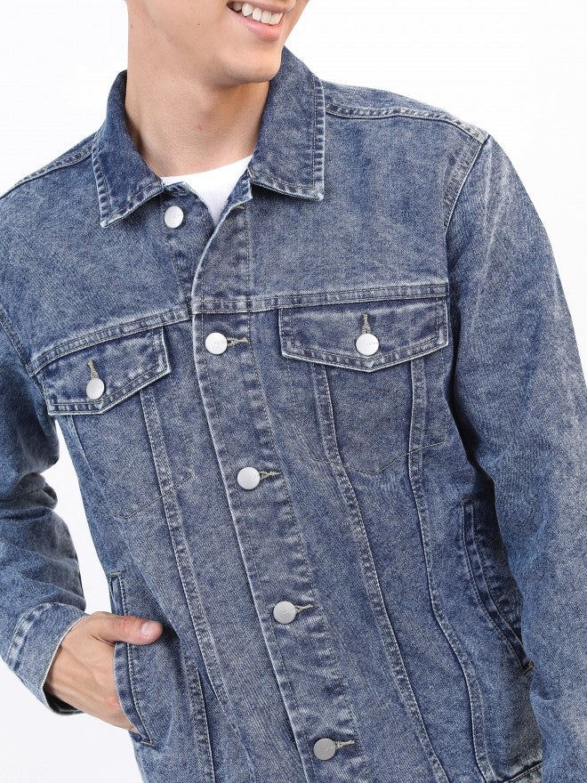 Ketch Men Blue Solid Denim Jacket - Blue - Image 5