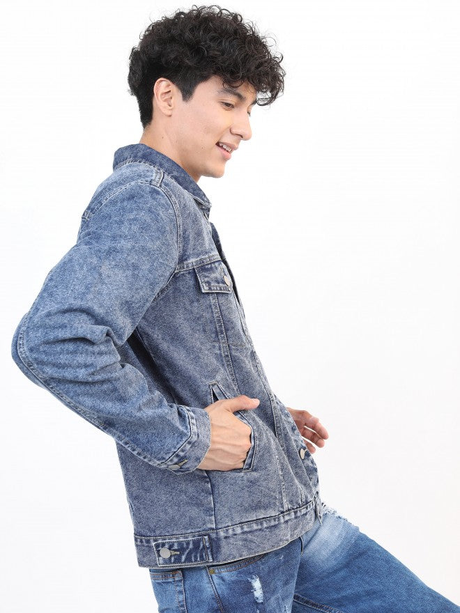 Ketch Men Blue Solid Denim Jacket - Blue - Image 6