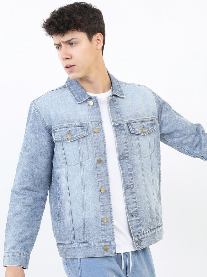 Ketch Men Blue Denim Jacket - Blue - Image 6