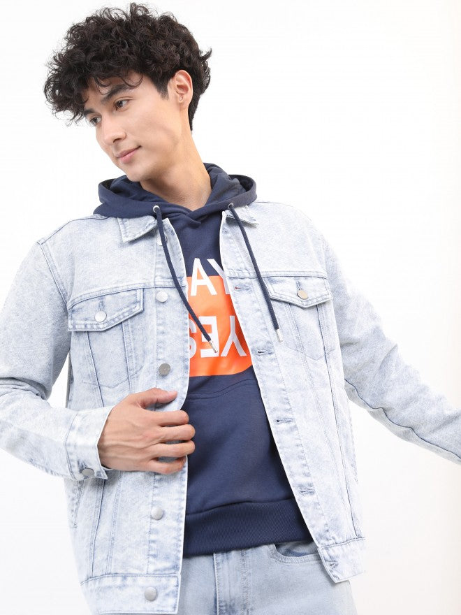 Ketch Men Blue Solid Denim Jacket - Blue - Image 1