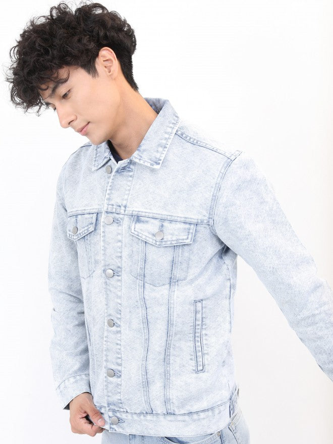 Ketch Men Blue Solid Denim Jacket - Blue - Image 4