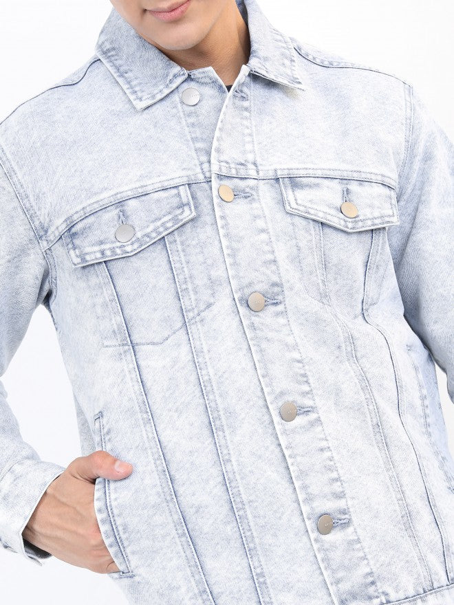 Ketch Men Blue Solid Denim Jacket - Blue - Image 5