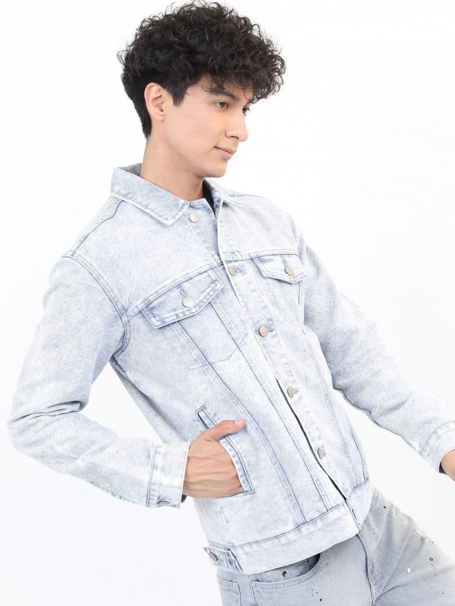 Ketch Men Blue Solid Denim Jacket - Blue - Image 6