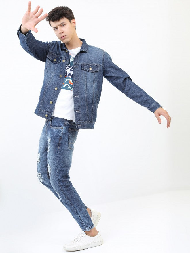Ketch Men Navy Denim Jacket - Navy Blue - Image 2