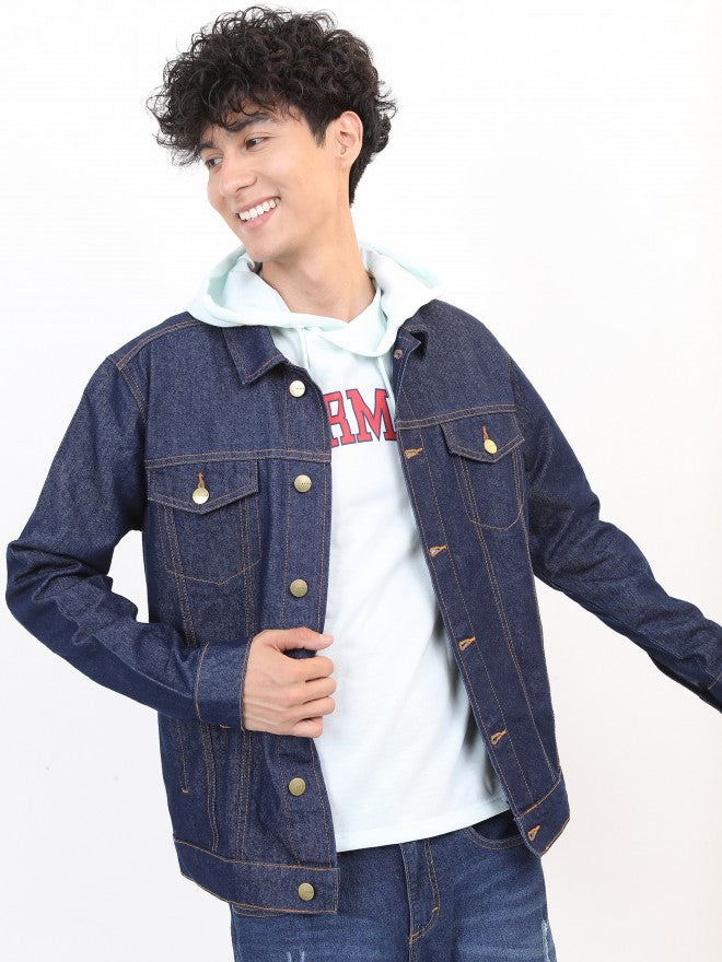 Ketch Men Navy Solid Denim Jacket - Navy Blue - Image 1