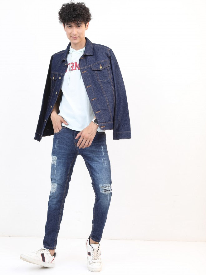Ketch Men Navy Solid Denim Jacket - Navy Blue - Image 2
