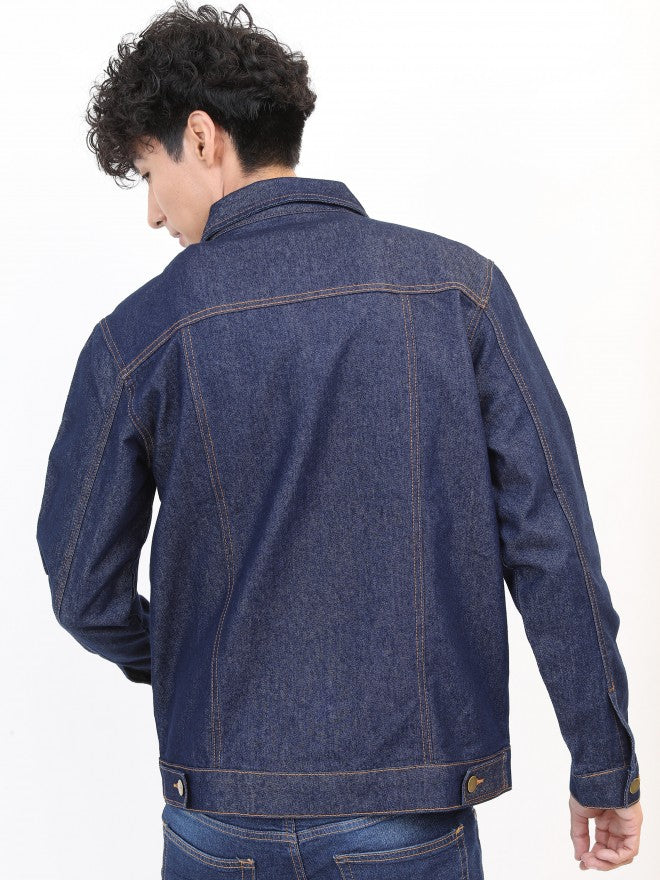 Ketch Men Navy Solid Denim Jacket - Navy Blue - Image 3