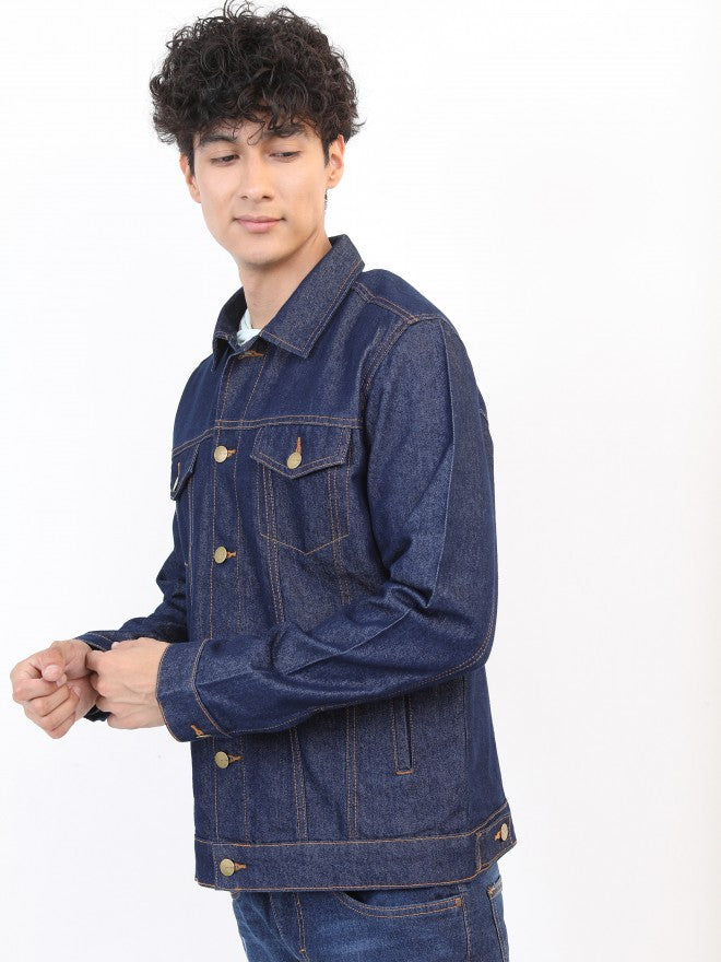 Ketch Men Navy Solid Denim Jacket - Navy Blue - Image 4