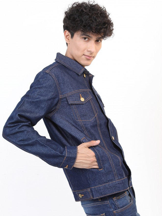 Ketch Men Navy Solid Denim Jacket - Navy Blue - Image 6