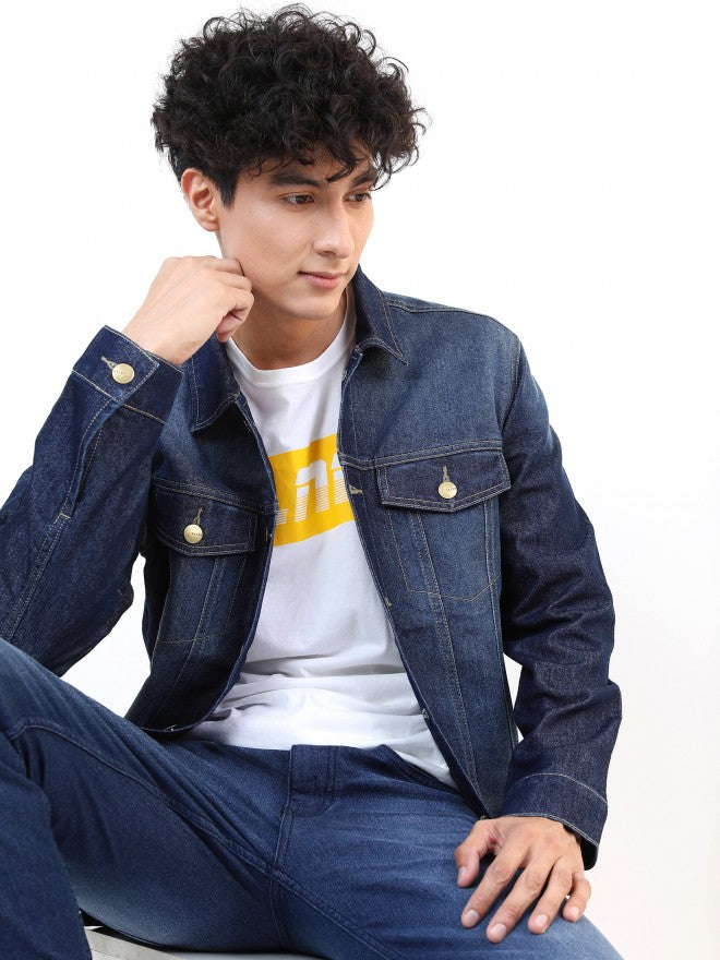 Ketch Men Navy Solid Denim Jacket - Navy Blue - Image 1