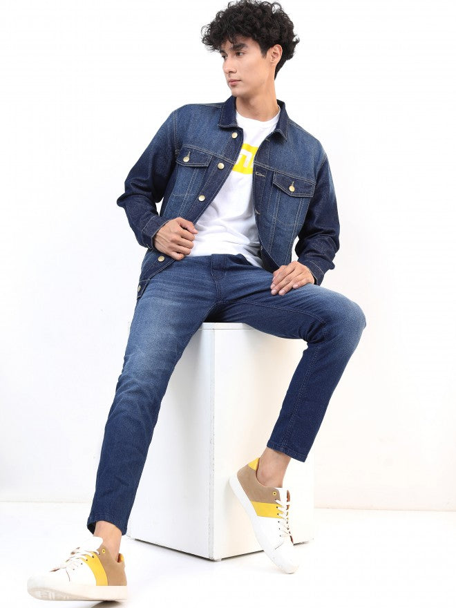Ketch Men Navy Solid Denim Jacket - Navy Blue - Image 2