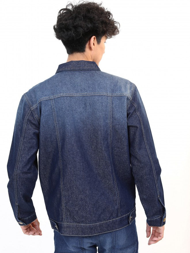 Ketch Men Navy Solid Denim Jacket - Navy Blue - Image 3