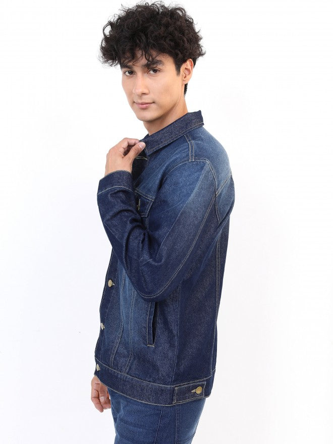 Ketch Men Navy Solid Denim Jacket - Navy Blue - Image 4