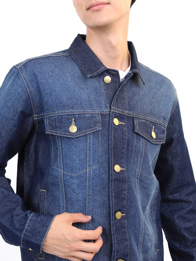 Ketch Men Navy Solid Denim Jacket - Navy Blue - Image 5