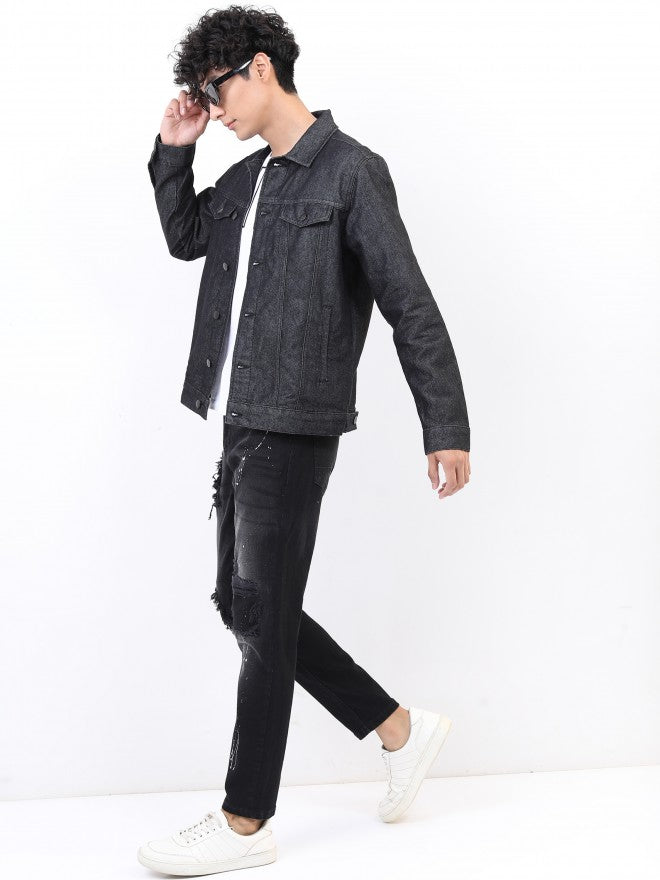 Ketch Men Black Solid Denim Jacket - Black - Image 2