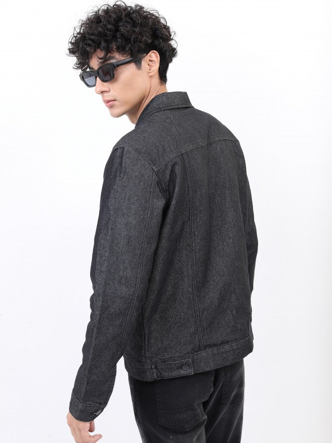 Ketch Men Black Solid Denim Jacket - Black - Image 3