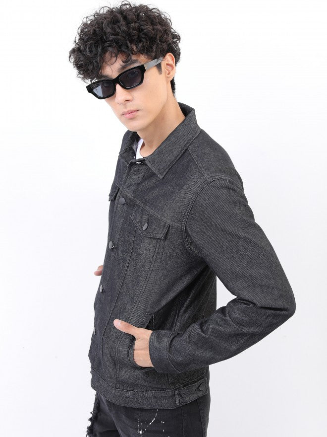 Ketch Men Black Solid Denim Jacket - Black - Image 4