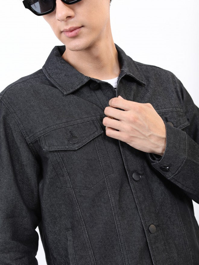 Ketch Men Black Solid Denim Jacket - Black - Image 5
