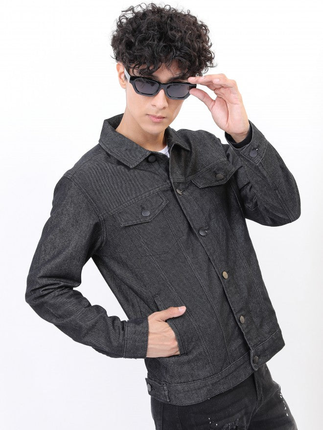 Ketch Men Black Solid Denim Jacket - Black - Image 6