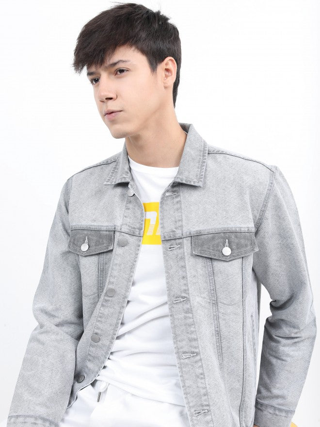 Ketch Men Grey Denim Jacket - Grey - Image 1