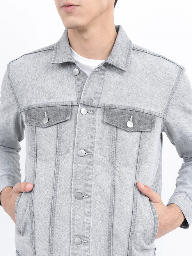 Ketch Men Grey Denim Jacket - Grey - Image 5