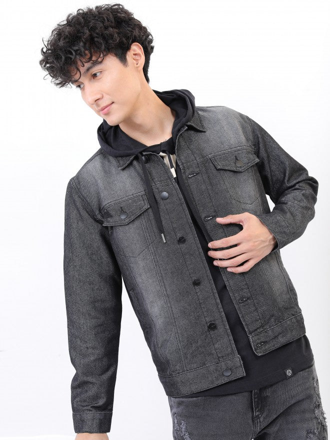 Ketch Men Black Solid Denim Jacket - Black - Image 1