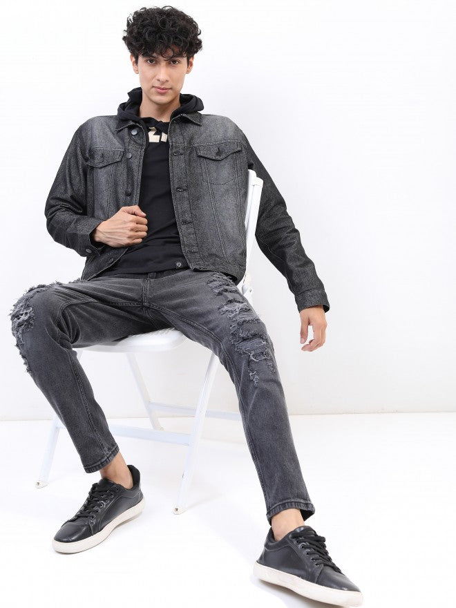 Ketch Men Black Solid Denim Jacket - Black - Image 2