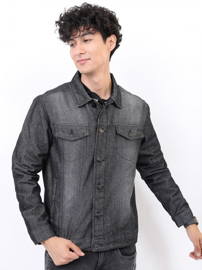 Ketch Men Black Solid Denim Jacket - Black - Image 4