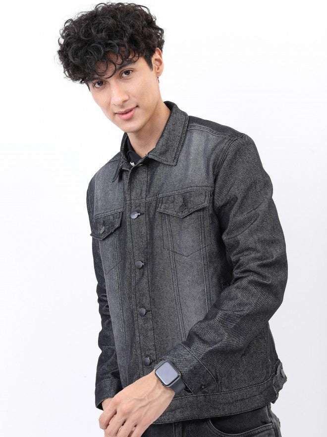 Ketch Men Black Solid Denim Jacket - Black - Image 6