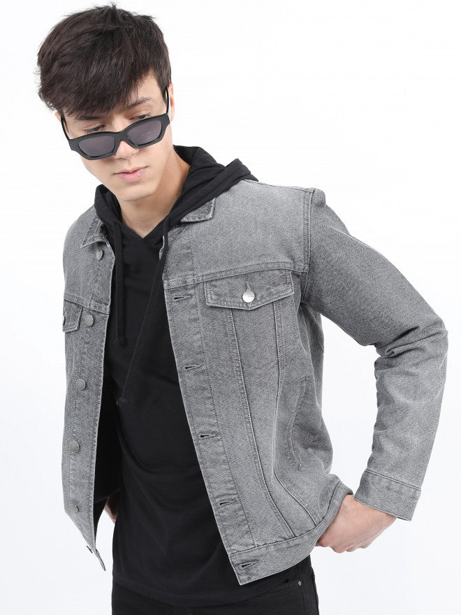 Ketch Men Grey Denim Jacket - Grey - Image 1