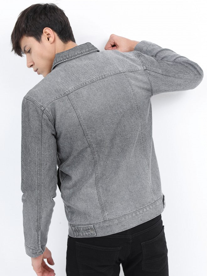 Ketch Men Grey Denim Jacket - Grey - Image 3