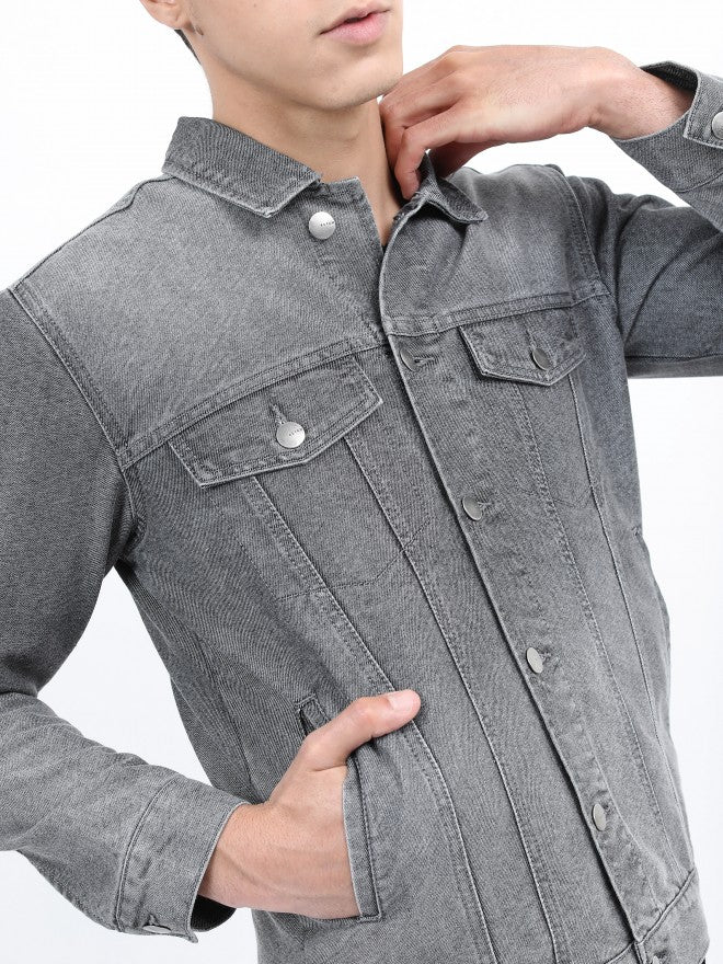 Ketch Men Grey Denim Jacket - Grey - Image 5