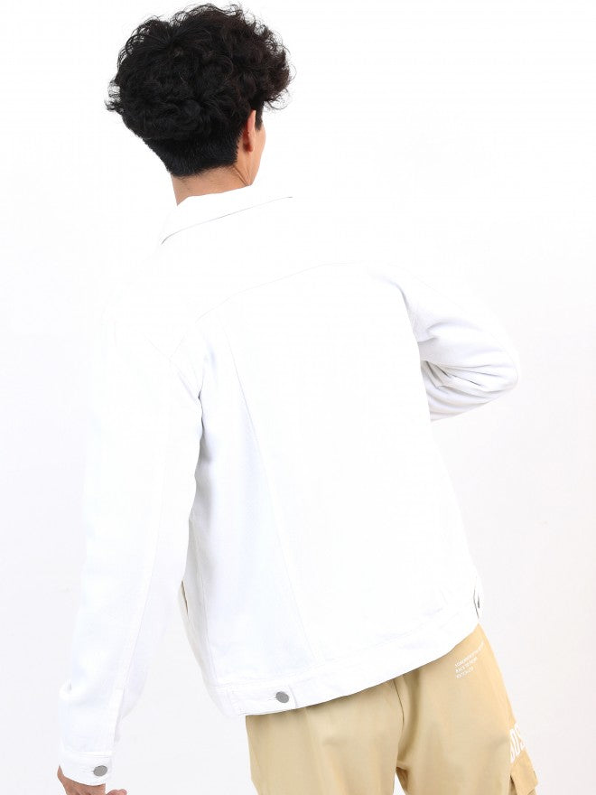 Ketch Men White Solid Denim Jacket - White - Image 3