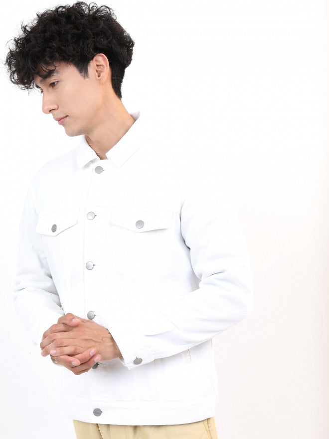 Ketch Men White Solid Denim Jacket - White - Image 4