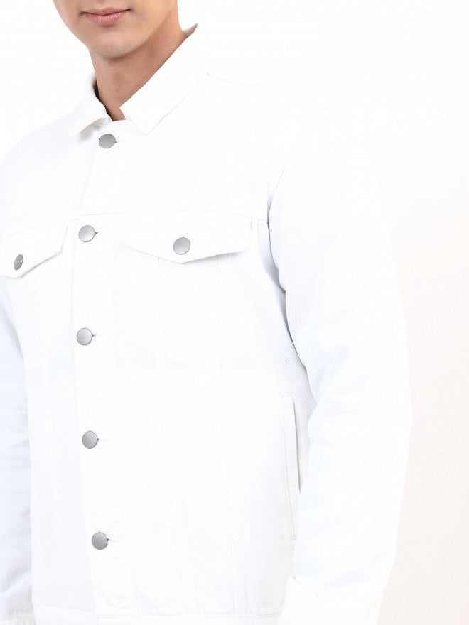 Ketch Men White Solid Denim Jacket - White - Image 5