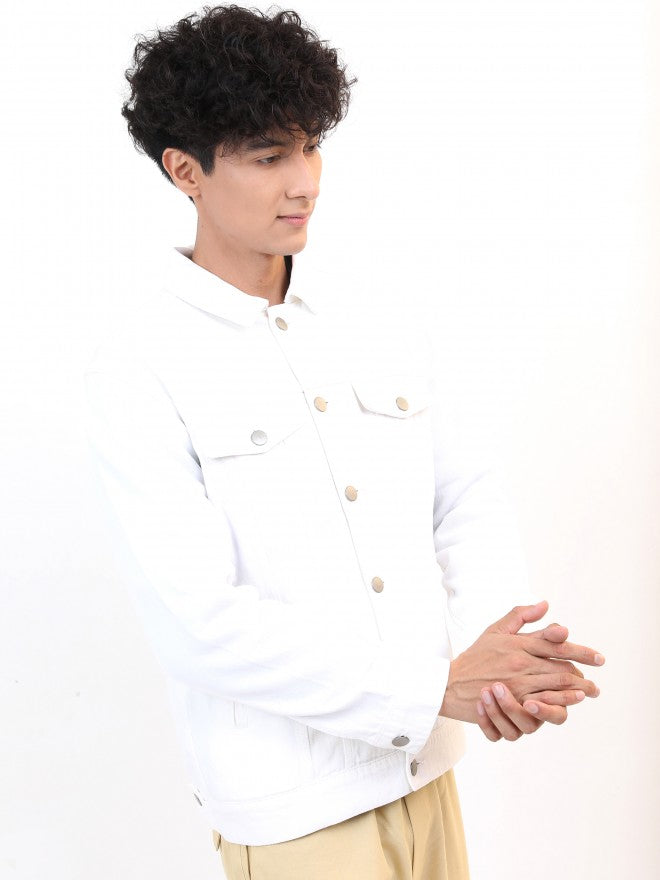Ketch Men White Solid Denim Jacket - White - Image 6