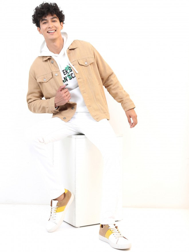 Ketch Men Beige Solid Denim Jacket - Beige - Image 2