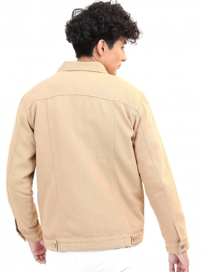 Ketch Men Beige Solid Denim Jacket - Beige - Image 3