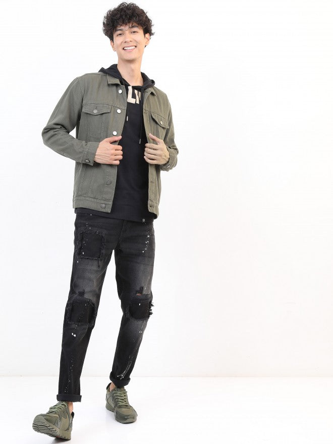 Ketch Men Olive Solid Denim Jacket - Olive - Image 2