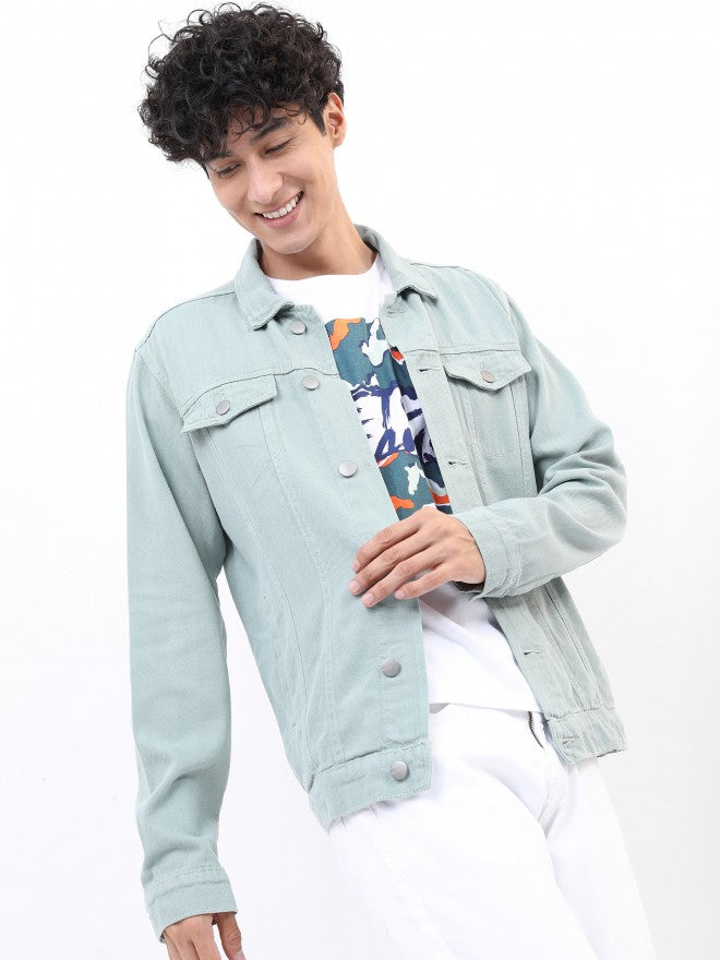 Ketch Men Green Solid Denim Jacket - Green - Image 1