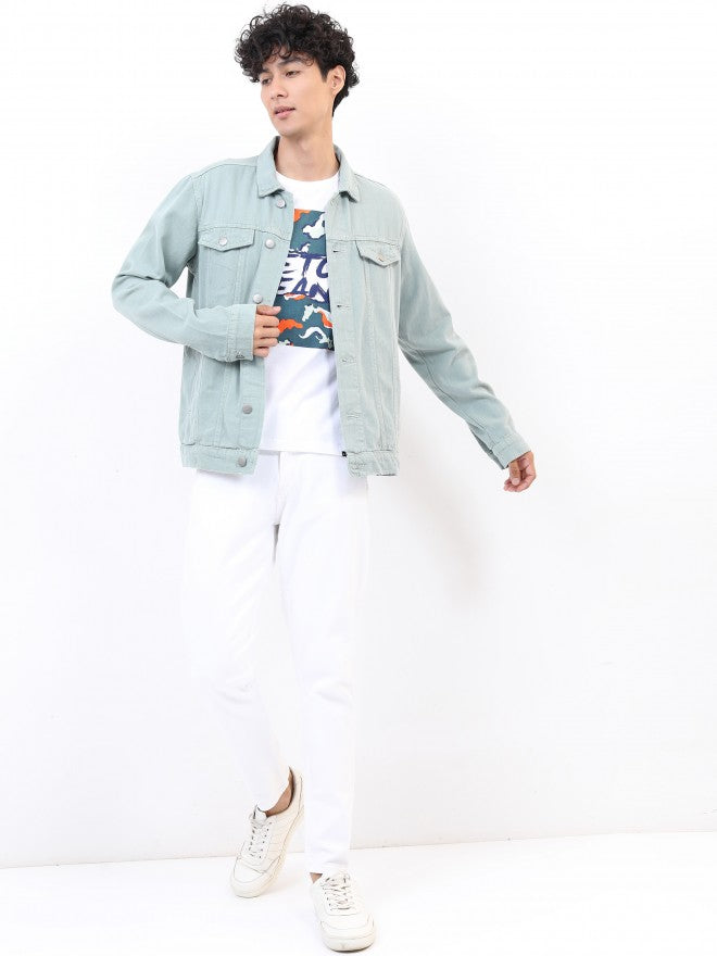Ketch Men Green Solid Denim Jacket - Green - Image 2