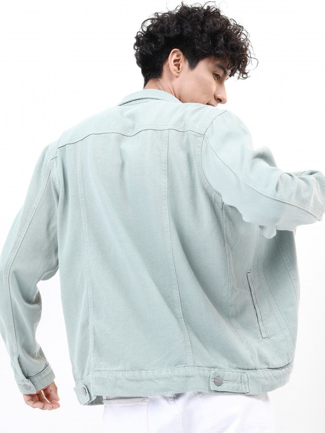 Ketch Men Green Solid Denim Jacket - Green - Image 3