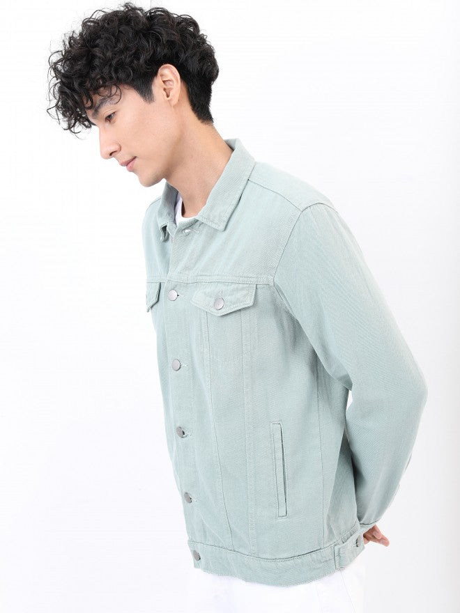 Ketch Men Green Solid Denim Jacket - Green - Image 4