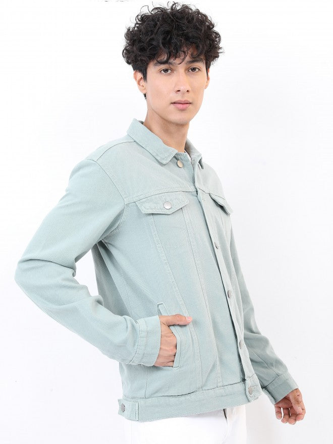 Ketch Men Green Solid Denim Jacket - Green - Image 6
