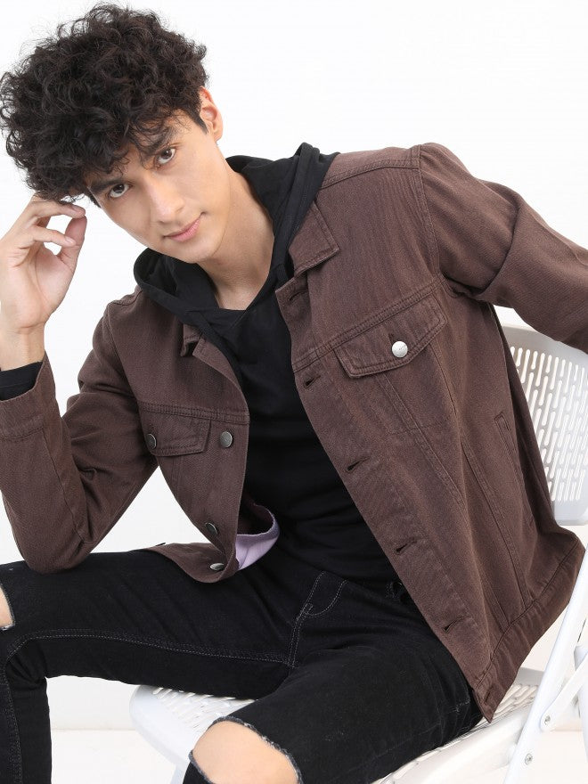 Ketch Men Brown Solid Denim Jacket - Brown - Image 1